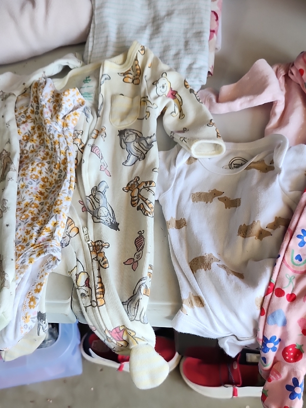 Baby One-Piece Footed Sleeper in Cream with Animal Print